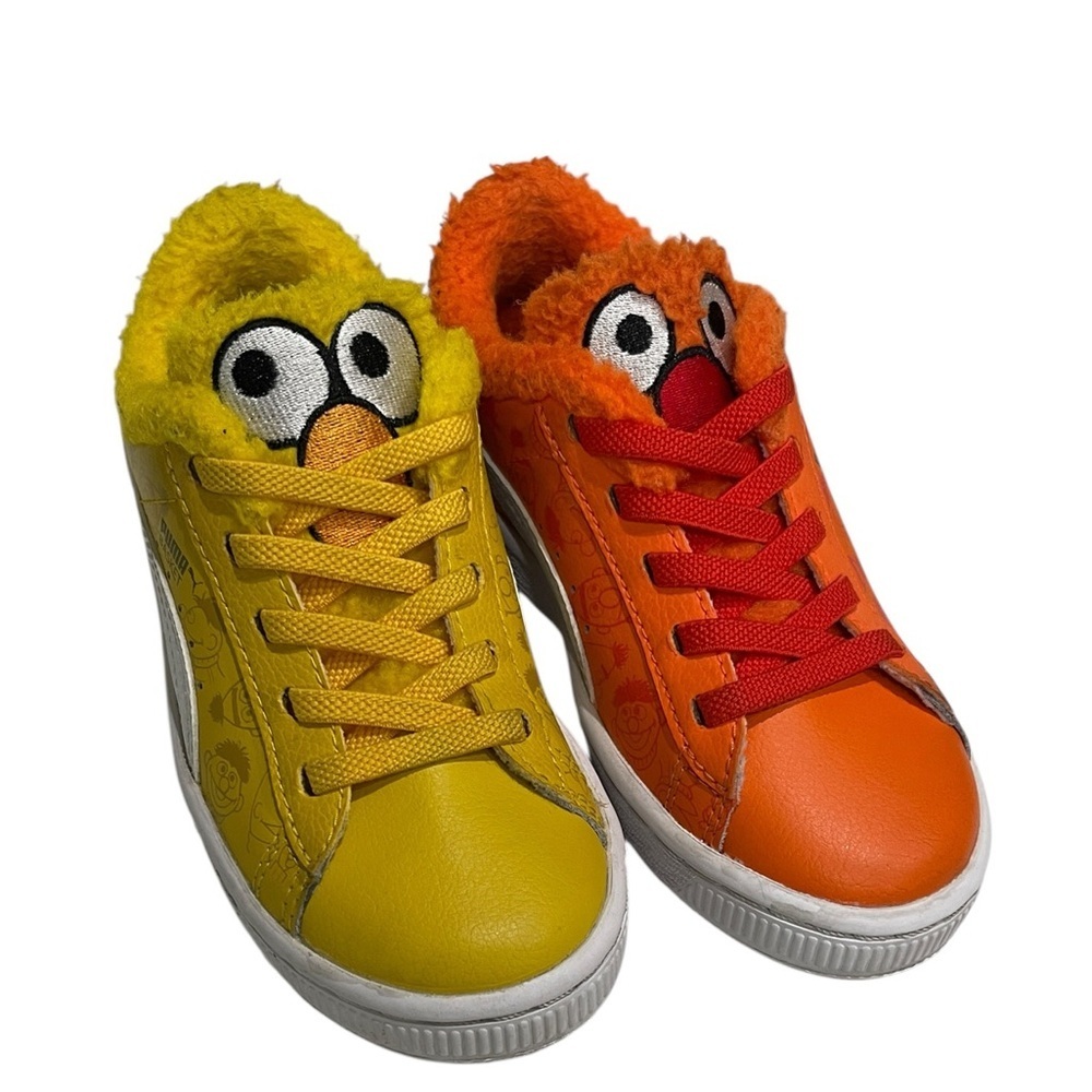 Puma Kids Basket Sesame Street Bert & Ernie Sneakers Toddler SZ 12 Orange Yellow